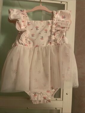 Baby Girls Pink Floral Tulle Ruffle Dress